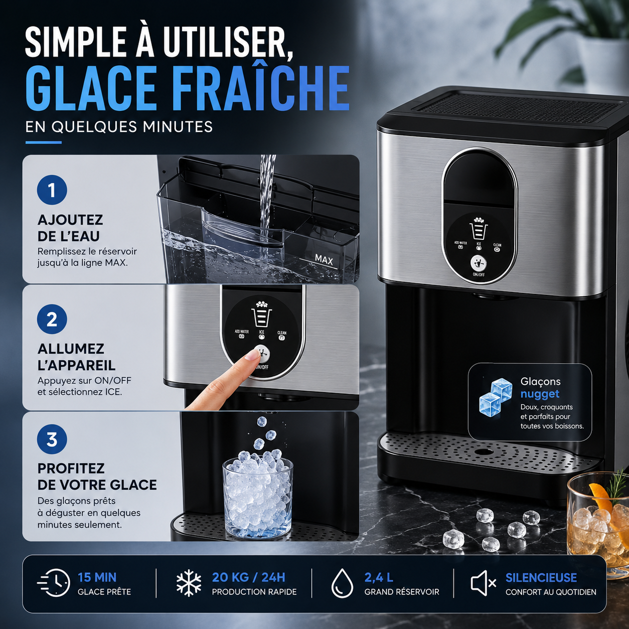 NUGGET ICE™ - Machine à Glaçons Premium